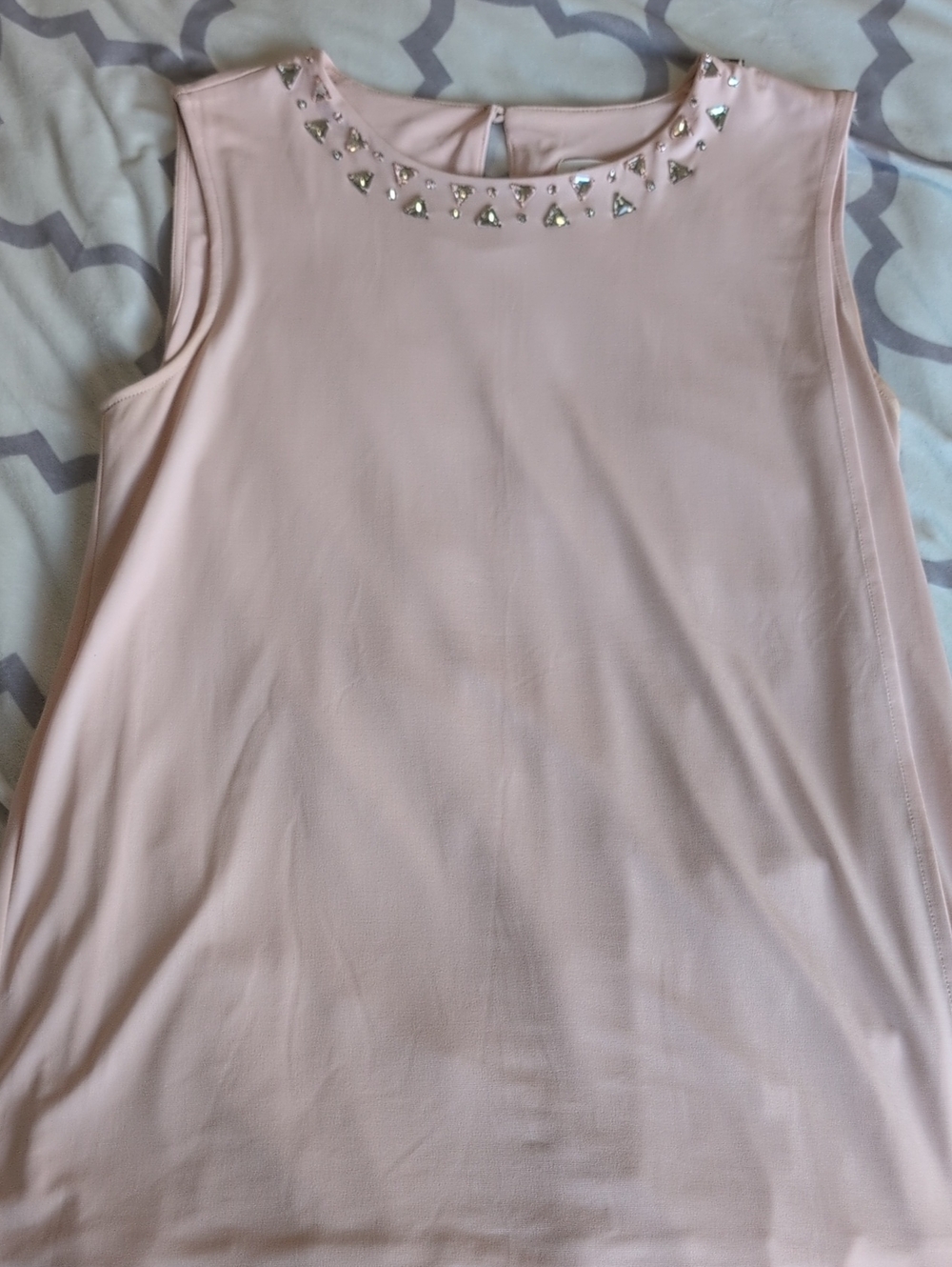Calvin Klein Sleeveless Jeweled Neck Tank - Blush Pink